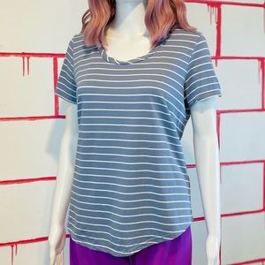 Jones Short Sleeve Blue and White Stripe Scoop Neck Tee